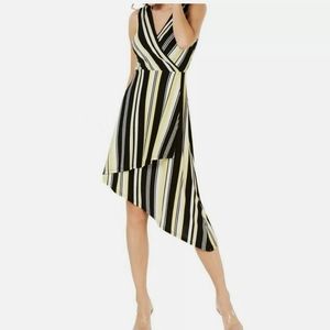 Ink faux wrap striped A-line asymmetrical dress si